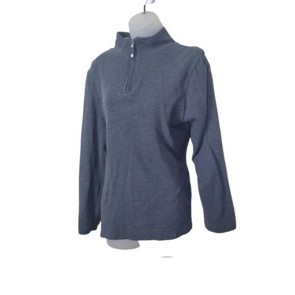 TALBOTS Womens Jacket XL Gray Pullover Zip Neck Ribbed 100% Cotton‎ Long Sleeve - Picture 5 of 10